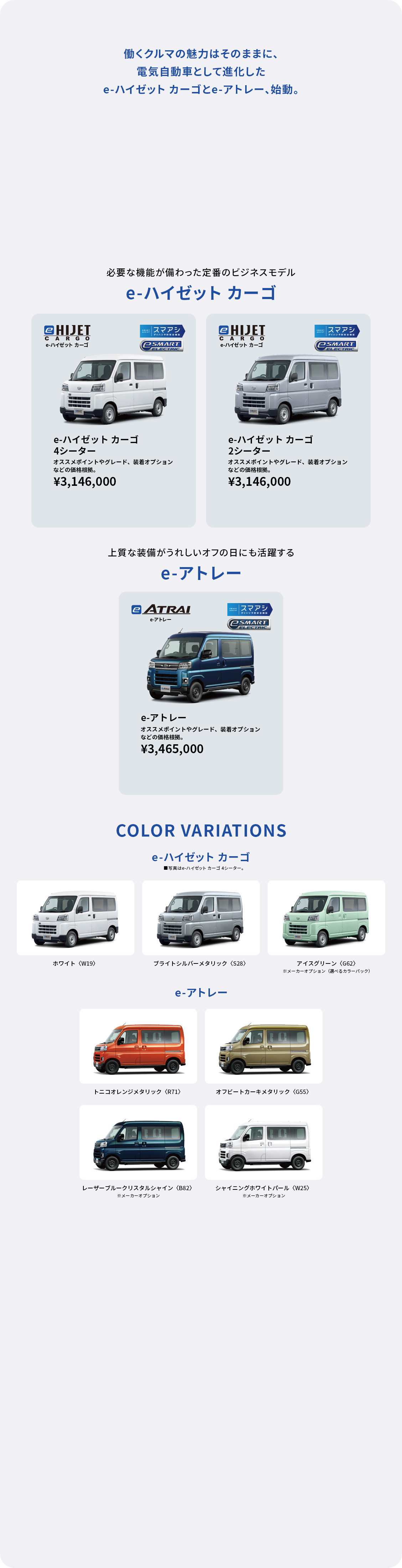 e-ハイゼットカーゴとe-アトレーのラインナップ