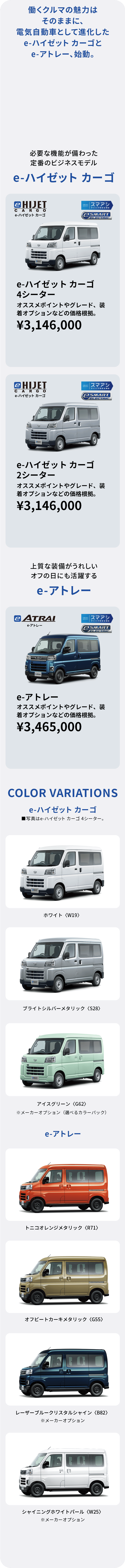 e-ハイゼットカーゴとe-アトレーのラインナップ