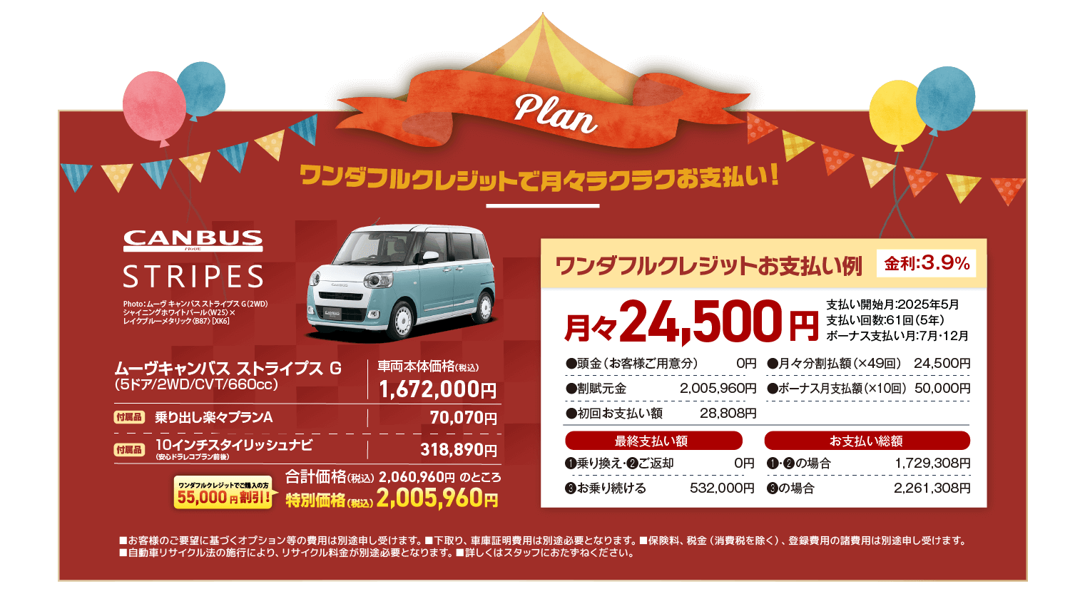 ワンダフルクレジットで月々ラクラクお支払い