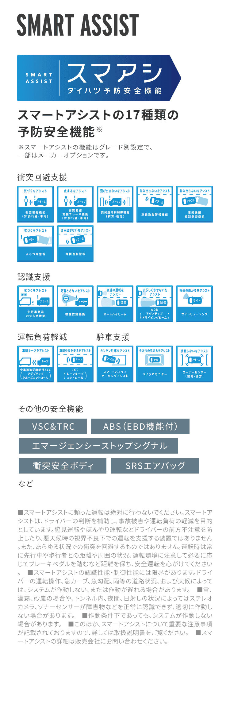 スマートアシストの17種類の予防安全機能