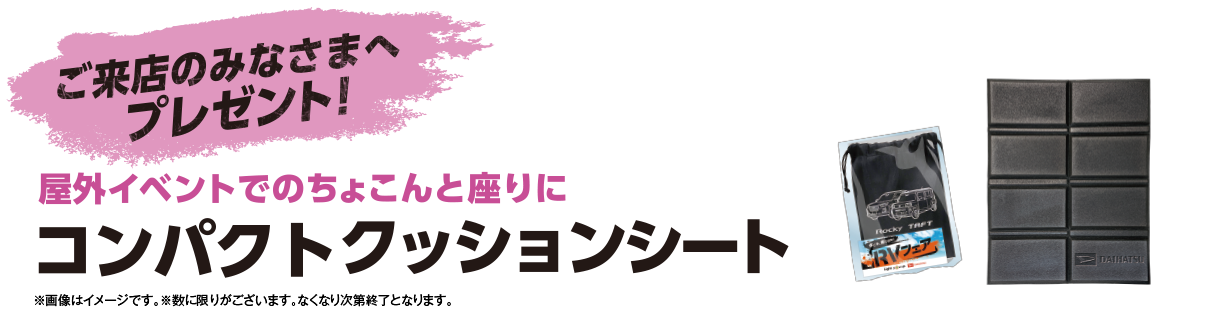 ご来店でコンパクトクッションシートプレゼント！